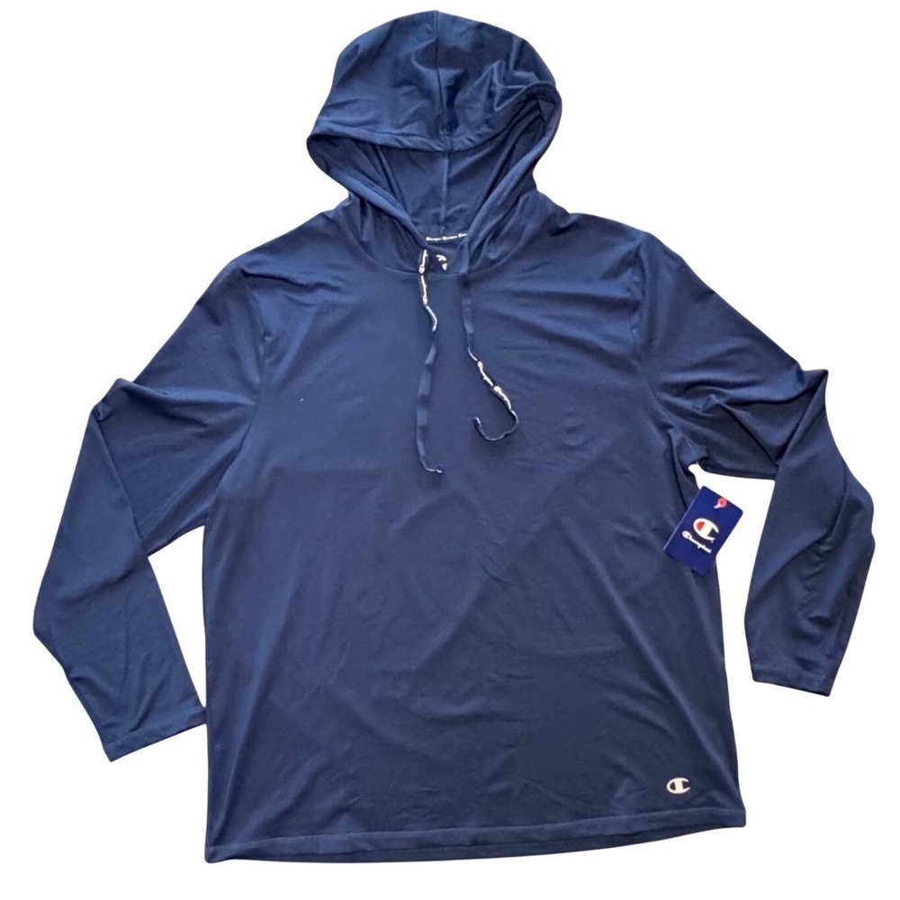 Champion Mens Hooded Rashguard‎ Navy Blue Long Sleeve Sun Shirt Mens Large